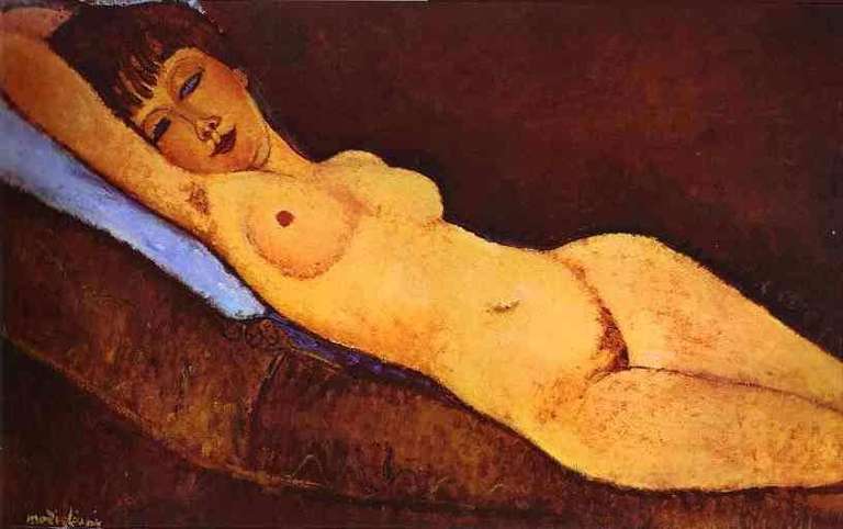 Obraz Modiglianiego - Akt leżący z niebieską poduszką