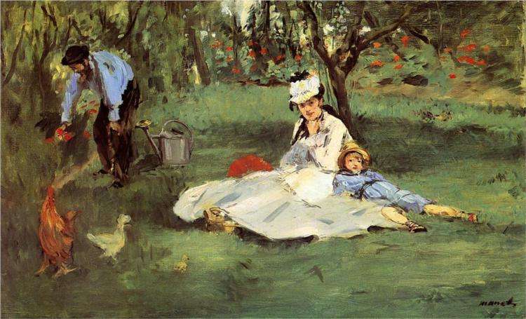 Rodzina Monet w swoim ogrodzie - obraz Maneta